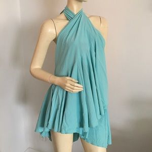 Brioni aqua blue convertible swimsuit coverup wrap skirt